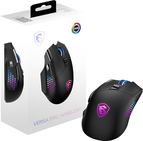 msi Versa PRO W Gaming Mouse, 26000 DPI, 70M+ Clicks, OMRON Optical Micro Switch, Optical Sensor, Ergonomic Ambitextrous Hand Design, RGB Light