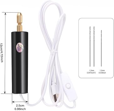USB Powered for MINI Drill Tool Handheld Electric Drill for Woodworking and Craft DIY Projects Includes 3 Drill Bits for Use (B)