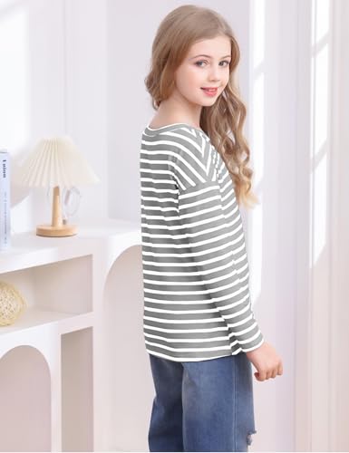 Image of Fanway&EC Girls Casual Long Sleeve T Shirts Basic Crewneck Striped Tunic Blouses Tops