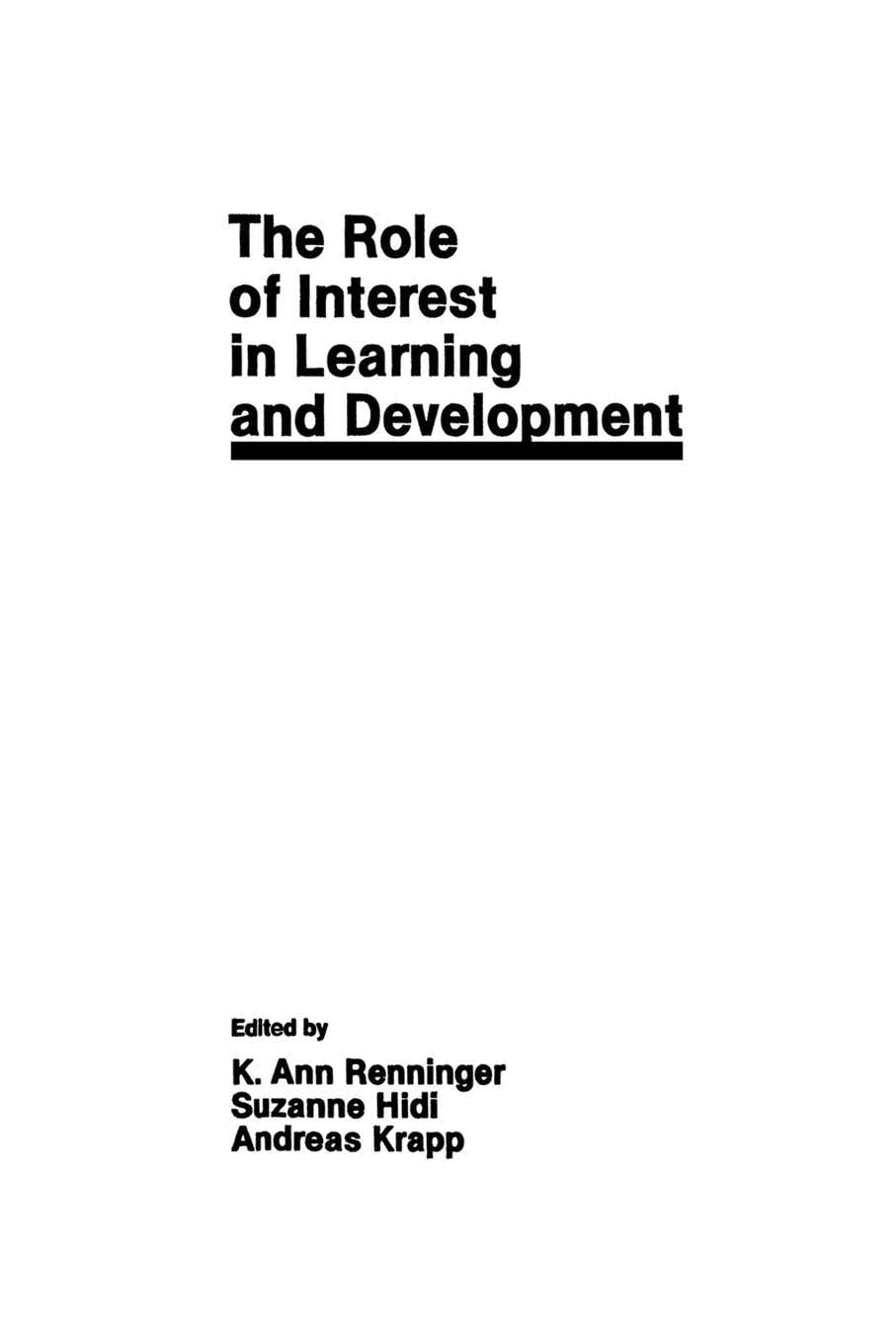 Buy The Role of Interest in Learning and Development โ BookShops.in