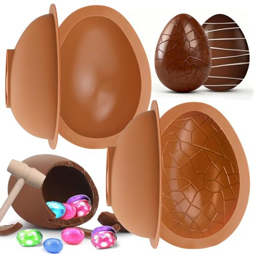Lot de 2 moules à chocolat de Pâques en silicone - Dinosaures - Œuf surprise - Grand format - 3D - À battre avec marteau en bois - Pour Pâques - Bonbons - Bricolage...