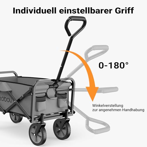 Toboli Bollerwagen faltbar Offroad grau, Faltbollerwagen belastbar bis 100 kg, Klappbollerwagen für Strand, Garten, Einkäufe