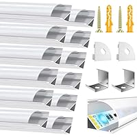 LED Aluminium Profil 12 × 1M, V-Form LED Profil für LED Streifen, LED Kanäle mit Weiß Milchige Abdeckung, Endkappen, und Montagematerial (LED Strips/Band bis 10 mm inkl)