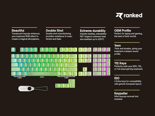 Image of Ranked Pudding PBT Keycaps | 112 Double Shot Translucent ANSI US and ISO Layout | OEM Profile for RGB Mechanical Gaming Keyboard (Pistachio)