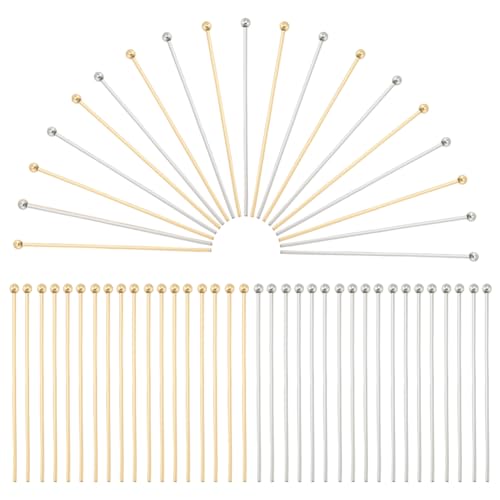 PH PandaHall 200 alfileres rectos de 40 mm de acero inoxidable 304 para pendientes, colgantes, joyería, dorado/plateado