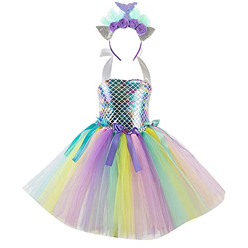 GoodLock(TM) Toddler Little Girls Mermaid Tutu Dress Colorful Sling Mermaid Dress Skirt Hair Band Party Dress,multicolor