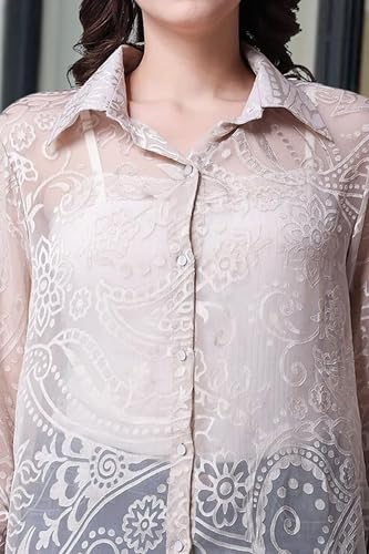 Image of POPWINGS Casual Net Laces Brasso Design Transparent Shirt for Women || Stylish Western Net Shirt for Women || Women Shirt for Summer || Full Sleeves Shirt for Women