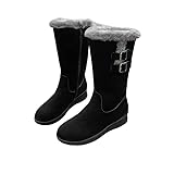 DYUES-SDOEMVIEN Botas de Nieve cálidas de Lana for Mujer, Estilo Informal de Color Puro, Estilo Vintage, diseño de Cierre de Cremallera cómodo y cálido, fácil de Usar(Black,41)