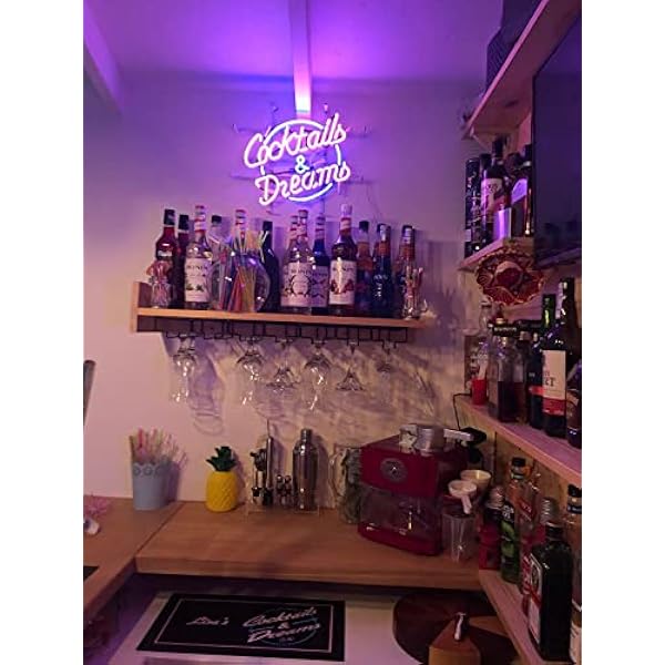 Neonskylt av äkta glas "Cocktails and Dreams", för hem, barer, klubbar, garage, väggmontering, storlek: 43,2 x 35,6 cm