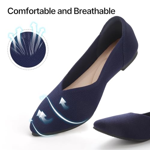 Image of ATHMILE Pointed Toe Flats for Women Comfortable Knit Ballet Flats Shoes | Slip-on Lightweight Dressy Work Shoes Machine Washable Womens Flats for Work Office Business Casual Wedding
