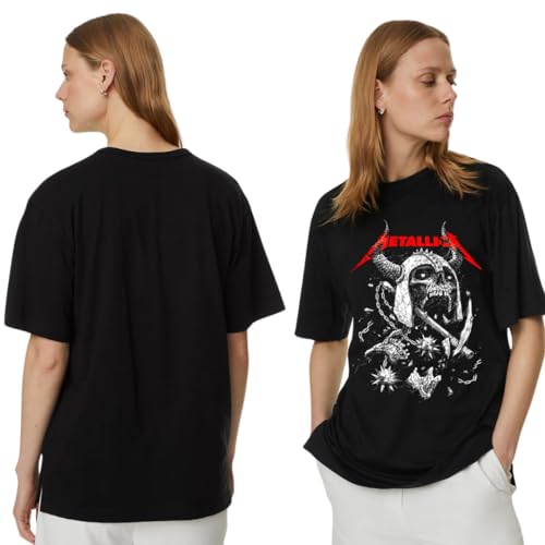 Image of Fly Mens & Womens Oversized T-Shirt - Casual, Stylish Drop Shoulder Half Sleeve Graphic Tee with Aesthetic Metallica Print| Black Oversized Round Neck Tshirt| t Shirt for Men