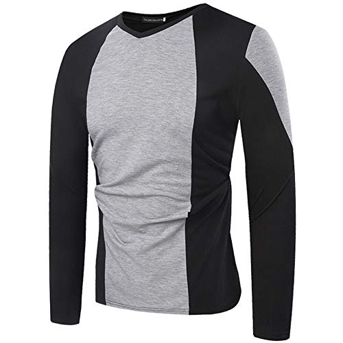 YanHoo Chaqueta Hombre Invierno Camiseta de Manga Larga con Cuello en V y Personalidad de Hombre Camiseta Casual de Manga Larga para Hombre Cuello Redondo colisión Blusa Superior