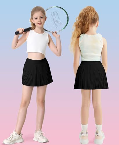 QooNoo Girls Pleated Athletic Skirts with Shorts 2 in 1 Tennis Skorts with Pocket High Waist Golf Skirt for Youth Kids3