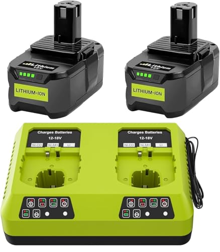 2 X 8,0Ah P108 Batterie de Remplacement pour Ryobi 18V et Chargeur à Double Port 6A Li-ION Batterie de Remplacement pour Ryobi One+ P102 P103 P104 P105 P106 P107 RB18L40 RB18L25 RB18L15
