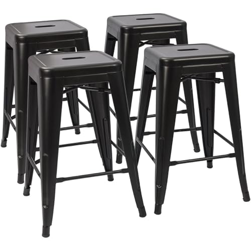 Devoko Metal Bar Stools 24" Indoor Outdoor Stackable Barstools Modern Style Industrial Vintage Counter Bar Stools Set of 4 (24 inch, Black)