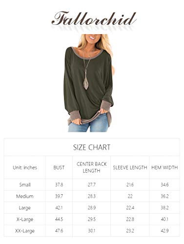 Fallorchid Women's Long Sleeve Crew Neck Tunics Loose Fit Casual Color Block Tops Army Green
