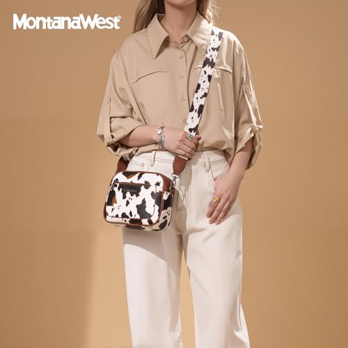 Montana West Small Crossbody Bags for Women Cow Print Purse Triple Zip Shoulder Handbags with Wide Strap2