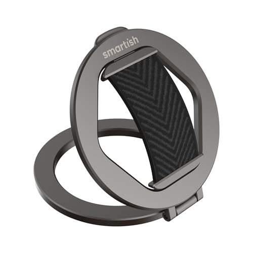 Image of Smartish MagSafe Phone Grip Kickstand - Quickstand - Magnetic Cell Phone Finger Loop - [Dual-Sided Magnets] Ring Holder Mount w /MagSafe Adapter Kit for Apple iPhone Accessories - Black Tie Affair