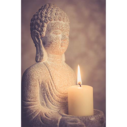 Buddha Figur aus Stein mit Teelichthalter in Weiß 30cm