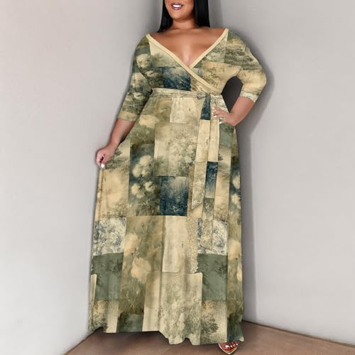 Image of SUZONANA Women's Plus Size Maxi Dresses Casual Loose Short Sleeve Long Maxi Dress with Belt Wedding