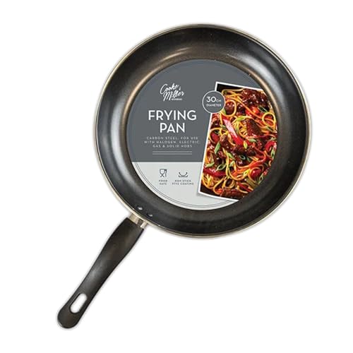Cooke & Miller Sartén antiadherente | Sartén de acero al carbono duradera | Sartén de cocina recubierta de PTFE compatible con halógeno, gas, cocinas eléctricas y sólidas, mango de fácil agarre (30