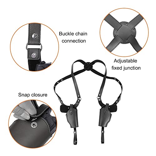 Vertical Gun Holster, Tactical Shoulder Holster Cowhide Pistol Holder For Holding Two Guns Black #TOP1