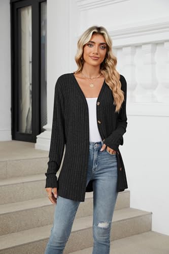 Image of Women's Long Sleeve Knit Sweater Open Front Cardigan Button Loose Outerwear Tie Front Knot Tops