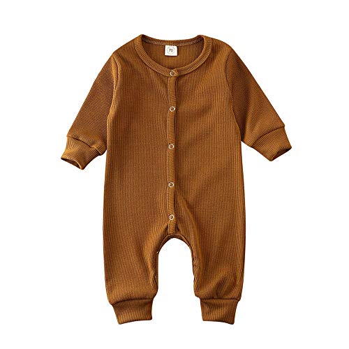 Newborn Infant Baby Girl Boy Solid Button Long Sleeve Knitted Romper Jumpsuit Outfits Clothes One Piece Bodysuit (J-Yellow, 0-3 Months)