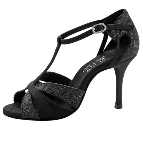 Chaussures de danse Elite Martina Rummos en satin noir avec talon stiletto de 8 cm