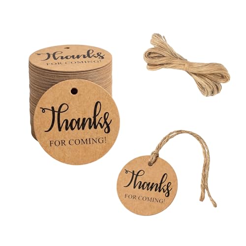 Etiquetas redondas de papel kraft con cuerda de yute para regalos y bodas, pack de 100 unidades