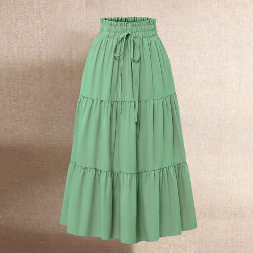 Long Flowy Skirts for Women Summer Ruffle Floral Maxi Skirts Elastic High Waist Pleated A Line Beach Tiered Dress2