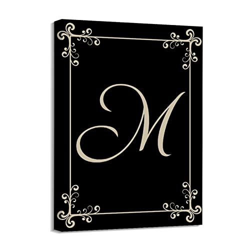 Toile monogramme fleurs lettre M Yelolyio décoration encadrée