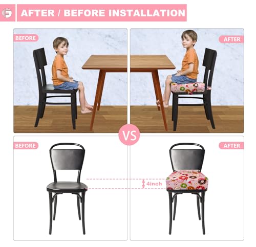 Image of Toddler Booster Seat for Dining Table, Portable Booster Seat for Kitchen Chair, 4 Inch High-Density Foam Cushion with Adjustable Safety Straps and Non-Slip Bottom, Perfect for Kids Travel and Daily