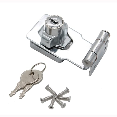Image of 90 Degrees Keyed Door Lock Hasp Latch,Twist Knob Keyed Locking Hasp,3 Inch Zinc AlloyTwist Knob Keyed Lock Hasp for Small Doors,Cabinets, Desks (Silver)