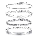 Chrishine Life Silver Bracelets for Women Stacking Stackable Paperclip Link Chain Cuff Bracelets Set