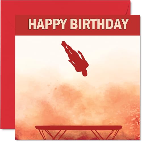 Geburtstagskarten mit Trampolin-Sport – Jungen im Sport – Happy Birthday Karte für Jungen, Sohn, Bruder, Enkel, Neffe, Onkel, Cousin, 145 mm Geburtstagsgrußkarten