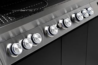 Tarrington House Barbecue a Gas con 6+1+1 Bruciatori Varley, Acciaio/Acciaio Inox, 72 kW, Coperchio con Termostato, Termometro Digitale, Bruciatore a Infrarossi, Armadio, Nero/Argento