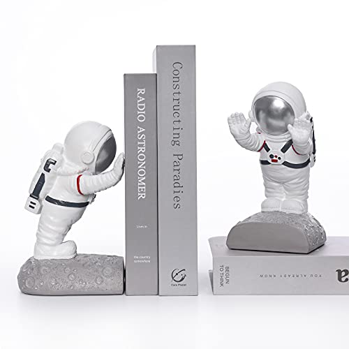 Kakizzy Book End Holder, Astronaut Bookends Outer Space Themed Astronaut Figurine Decorative Book Stoppers To Hold Books Heavy Duty Bookshelf Ends For Kids Rooms Space Decor Bookends (A-Silver Color) #TOP3