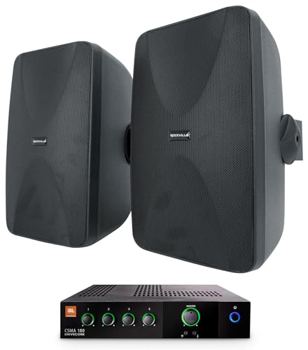 Audiosavings Bundle: (1) JBI CSMA180 80w Commercial 70v Amplifier Mixer for Restaurant/Bar/Cafe Bundle with (1) 2 Rockville WET-6525B 6.5