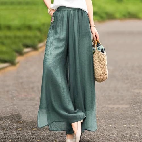 Flowy Palazzo Dress Pants for Women Fashion Fall Wide Leg Boho Embroidery Plus Size Mesh Pant Elastic Waist Trousers3