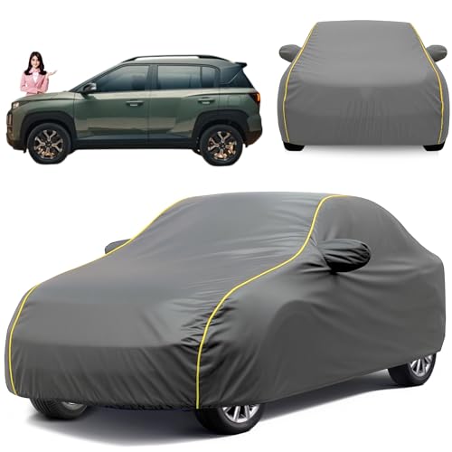 Image of Waterproof Car Body Cover for Hyundai Exter with Mirror and Antenna Pocket and Soft Cotton Lining (4 Side Elastic Triple Stitched & Metallic Grey
