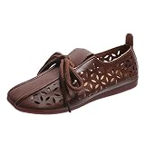 Ladies Fashion Solid Color Hollow Out Pompes Retro Flat Lacer Up Casual Shoes Volant Magique Vert