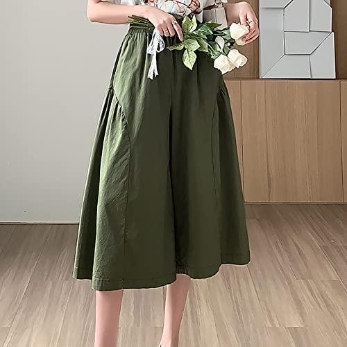 Women's Skirt Elastic Waist Solid Color Linen Loose Plus Size Lantern Skirt Straight Pocket Pleated Comfy Skirts4
