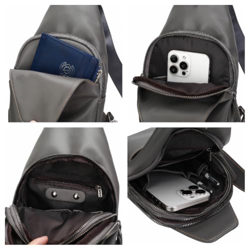 Image of Genuine Leather Sling Bag for Men and Women Chest Pack Purse Crossbody Shoulder Bag Sling Backpack (Gray)