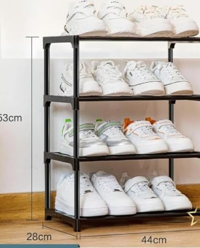 Image of Shoe Rack for Home Multi Tier Plastic Shelf Organizer with Metal Frame - Space Saving Footwear Stand with Open Slat Design for Entryway Bedroom Closet Storage (4 Tier Shoe Rack)