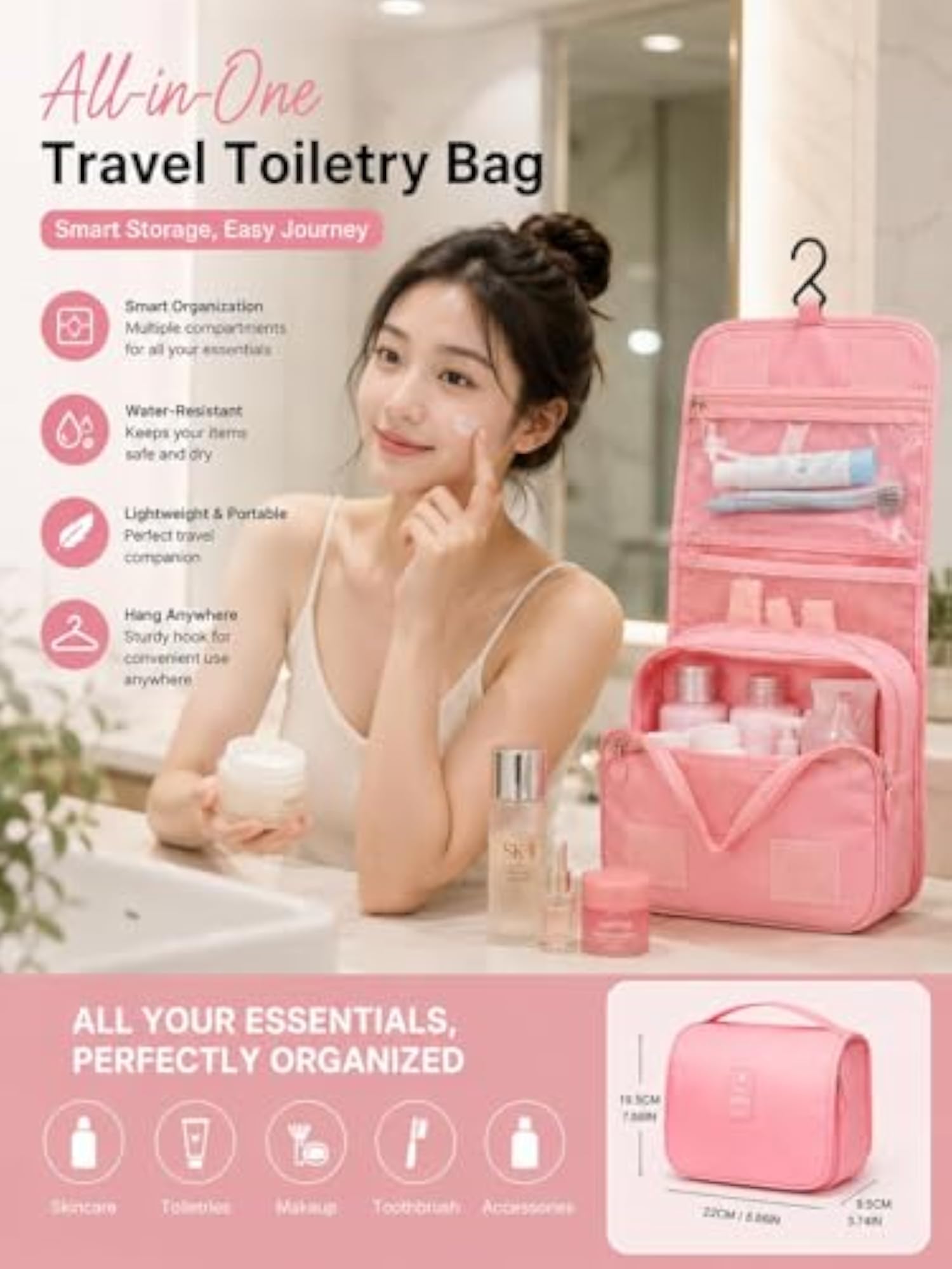 Hanging Toiletry Bag for Travel, Waterproof Polyester Organizer
