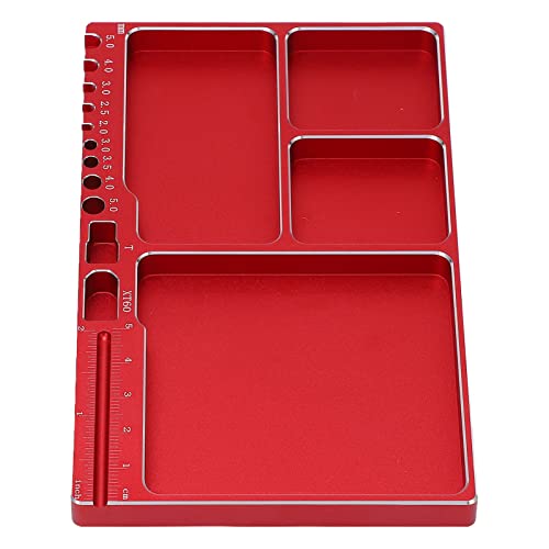 WGFOIP Magnetic Screw Tray Aluminium Alloy Magnetic Adsorption Widely Used Magnetic Parts Tray with Magnetic Pad for RC Repair Magnetic Bowl for Screws(Red)