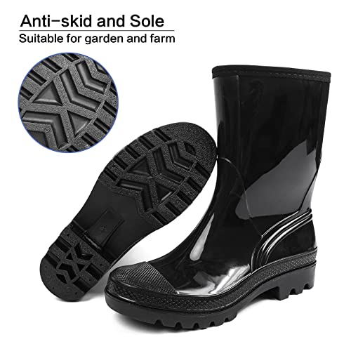 Image of DKSUKO Women's Wide Calf Rain Boots, Waterproof Mid Height Garden Boots | Seamless PVC shell, cushioned insole, and roomy shaft for wet grass, muddy yards, dog walks, and easy rinse-clean care