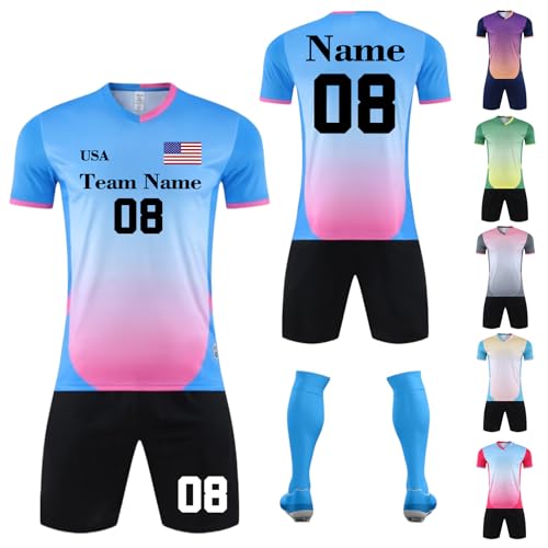TOMIYO Custom Soccer Jersey for Boy,Personalized Soccer Uniform Shirt and Short with Name Team Number and Logo for Men Player Lakeblue