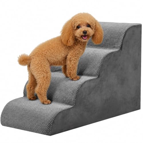 Image of NEWBULIG 4-Step Dog Stairs, 20 inch H Dog Steps for Sofa and Chair, Grey | Durable Non-Slip Sturdy Pet Steps for Small Dogs and Cats, Pet Ramp for High Bed Indoor
